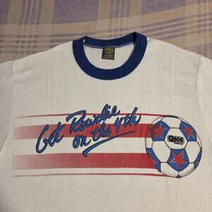 Vintage 80s Q 105 Tampa Radio Station T Shirt Soccer Rowdie 4th Russell Ringer